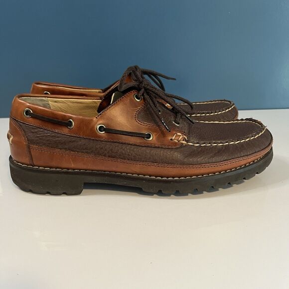 LL Bean Allagash Boat Shoes Mens 10 D Brown Bison Leather Handsewn Moccasin main image 11